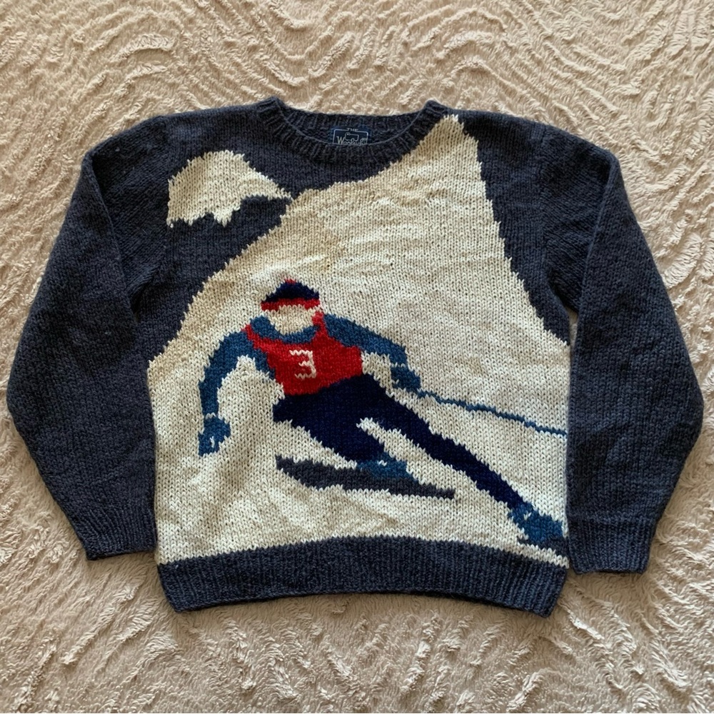 Woolrich Vintage 100% Wool Vtg Ski Downhill Sweater Creneck Knit Pullover Grey